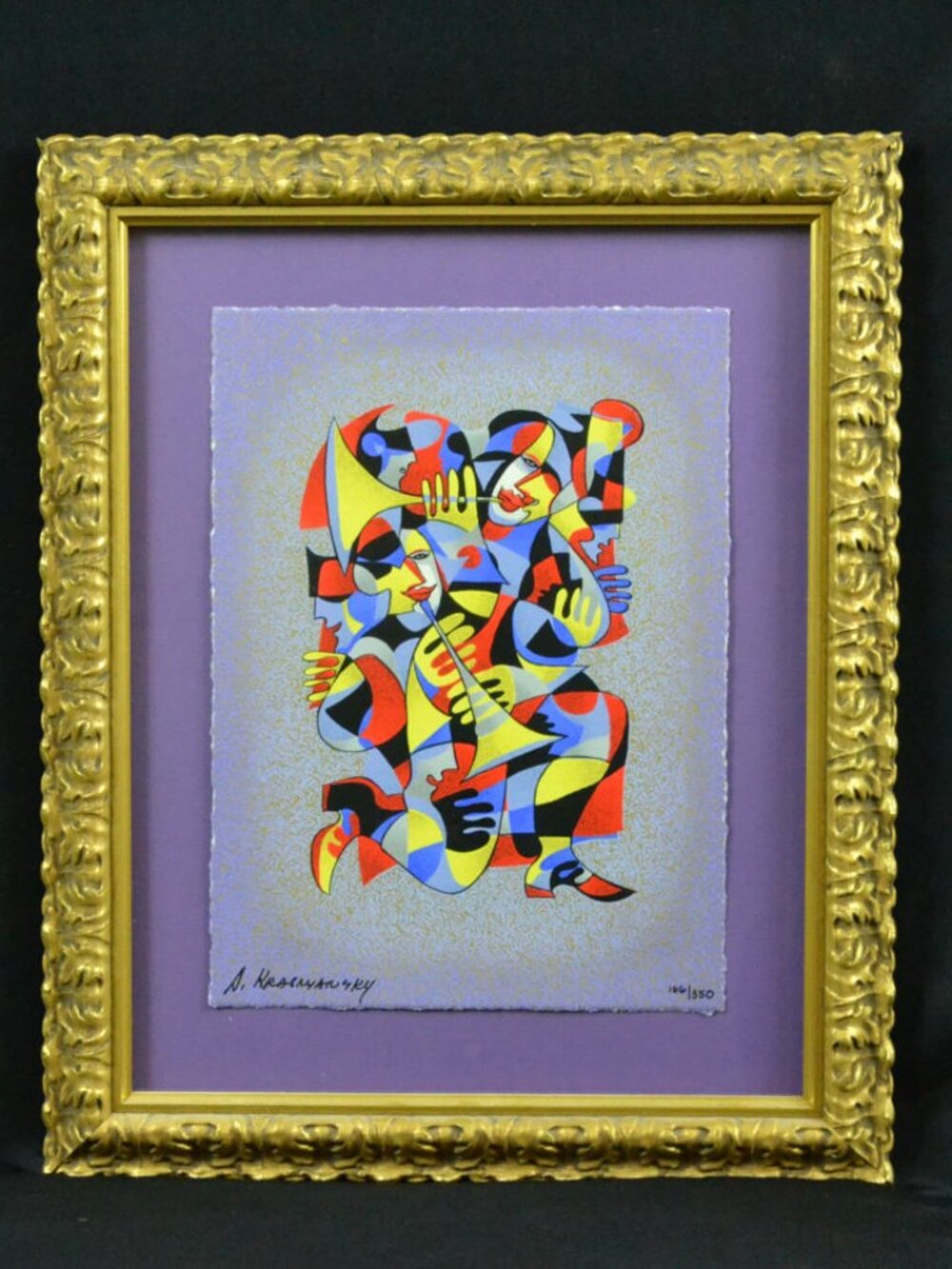 Anatole Krasnyansky Signed Serigraph Numbered 166/350 "TRUMPET DUET" Framed